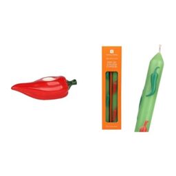 Chilli Ceramic Candle Holder & Chilli 3D Dinner Candles Bundle