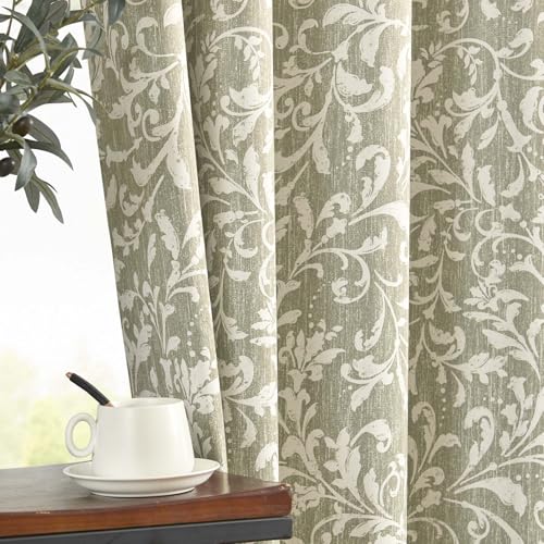 Vangao Sage Green Floral Blackout Curtains 84 Inches Long for Bedroom Flower Curtains for Living Room Grommet Thermal Insulated Farmhouse Vintage Window Drapes 2 Panels