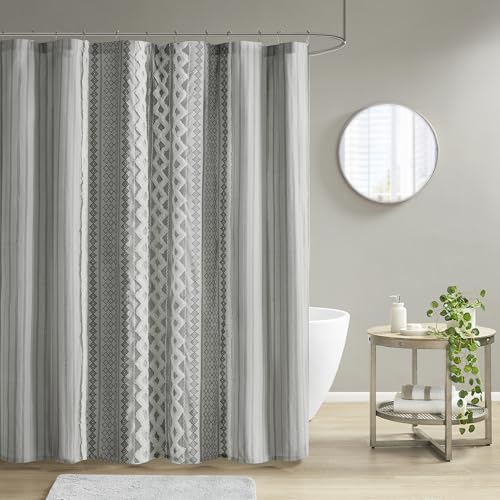 "INK+IVY Imani Tufted Chenille 100% Cotton Shower Curtains Machine Washable, Modern Home Bathroom Décor Bathtub Privacy Screen, 72"" x 72"", Grey"