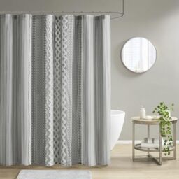 "INK+IVY Imani Tufted Chenille 100% Cotton Shower Curtains Machine Washable, Modern Home Bathroom Décor Bathtub Privacy Screen, 72"" x 72"", Grey"