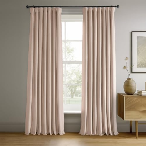 HPD Half Price Drapes Signature Blackout Velvet Curtains 96 Inches Long Heat & Full Light Blocking Blackout Curtain for Bedroom & Living Room (1 Panel), 50W x 96L, Rosey Dawn