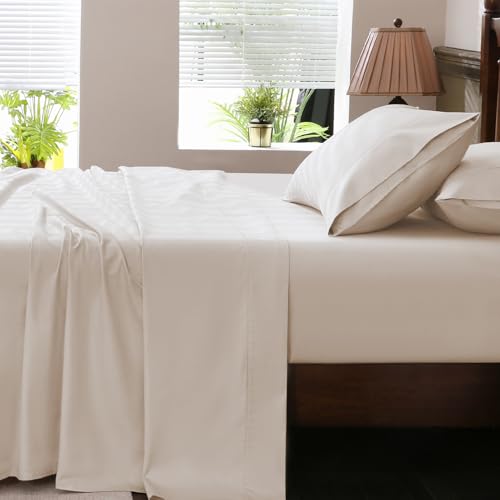 Overket Extra Deep Pocket Queen Sheets 18-24 Inch 100% Egyptian Cotton 1000 Thread Count Sateen Weave Soft Breathable 4 Pieces???Queen,Linen???