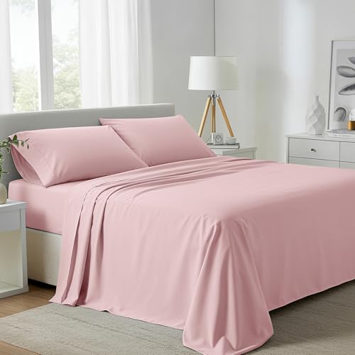 "Carressa Linen California King Egyptian Cotton Sheets - 800 Series Tulips Collection Egyptian Cotton Cal King Sheets (4 PC, Blush), 16"" Deep Pocket Sateen Weave Luxury Hotel Bed Sheet"
