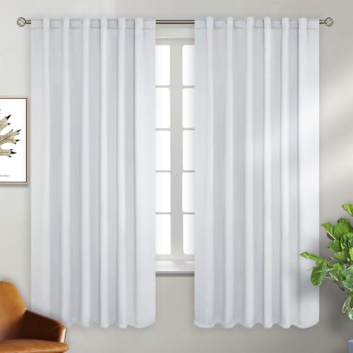 BGment White Curtains for Bedroom - 52 x 63 inch Rod Pocket and Back Tab Thermal Insulated Room Darkening Curtains for Living Room, 2 Panels Set, Greyish White