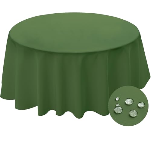 BYDOLL Table Cloth Round 48 Inch Tablecloth Fits Max38 Inch Diameter Top,Green Washable Outdoor Winkle and Stain Resistant Spillproof Polyester Tablecloths for Round Tables Party Cover