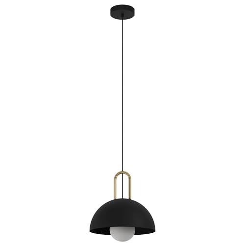Eglo Pendant Lighting Calmanera, Ceiling Light Fitting Made of Black Metal and Brushed Brass, Hanging lamp for Dining and Living Room, E27 Socket