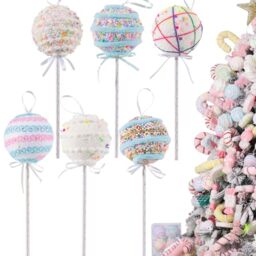 LANGXUN 6pcs Candy Land 2025 Christmas Decoration, 10 inch Lollipop Hanging Candy Cane Christmas Tree Décor, Christmas Ornaments Crafts, Árbol de Navidad Decoración, Indoor Outdoor Xmas Party