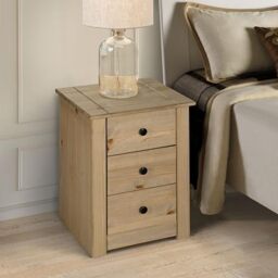 Mews Panama 3 Drawer Bedside Table Cabinet Solid Pine Wood with Waxed Oak Finish