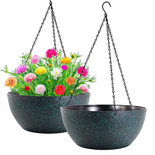 13inch 2Pack Hanging Planters for Indoor Plants, Black with Speckled Green