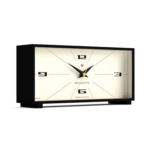 NEWGATE® Thunderbird desk clock - Retro contemporary rectangular design - Black - Modern mid-century style for desk, mantel, table top or shelf