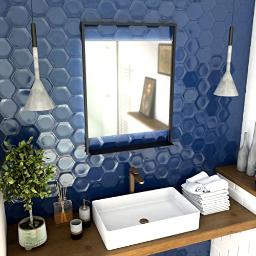 AURLANE LED Self-Illuminating Bathroom Mirror 60 x 80 cm – Matt Black Lacquered – Framed Mirror LED