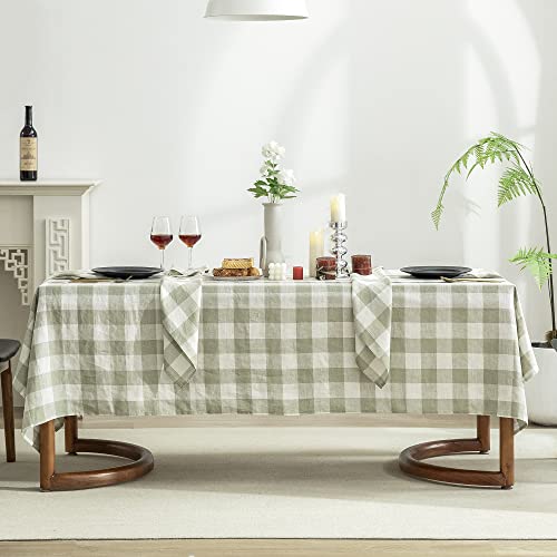 EVERLY Linen YD Table Cloth, 100% Stonewashed French Linen Table Cloths for Rectangle Tables 60x84 Inches, Washable Thanksgiving Tablecloths, Decorative Halloween Table Cloth??? (Green, 60''X108'')