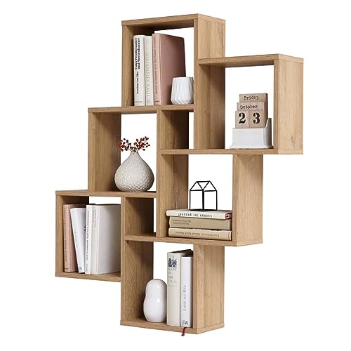FMD furniture Wall shelf Old oak 81 x 94 x 16 cm sturdy, with 8 compartments, floating