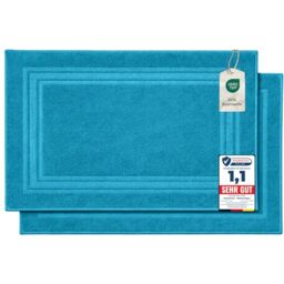 Komfortec Bath Mat Set, 2 Pieces, Terry Cloth Shower Mat, Washable Shower Mat & Bath Mat, 600 g/m² & 100% Cotton, Absorbent & Quick Drying, 50 x 70 cm, Turquoise