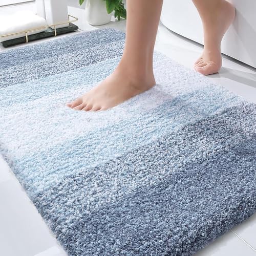 OLANLY Bathroom Rug Mat 36x24, Extra Soft and Absorbent Microfiber Bath Rugs, Non-Slip Plush Shaggy Bath Carpet, Machine Wash Dry, Bath Mats for Bathroom Floor, Tub and Shower, Blue