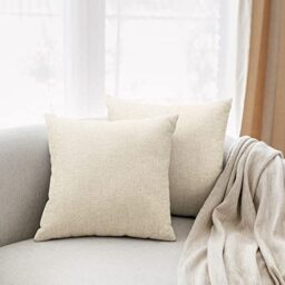 All Smiles Lino Cushion Covers Beige - Decorative Sofa Cushions, Set of 2-18x18 - Indoor/Outdoor
