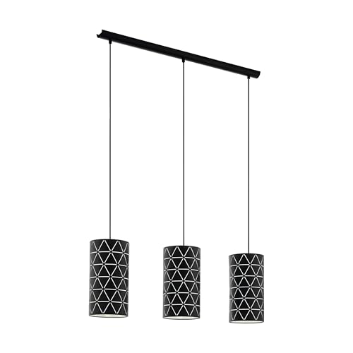 Eglo Pendant Light Ramon, 3-Light Hanging Lamp, Steel Suspension Lamp in Black and White, Dining Table Light, Hanging Living Room Lamp with E27 Socket