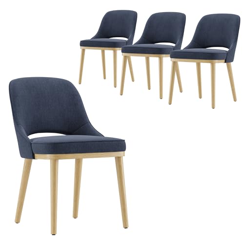 Dining Chairs Set of 4, Upholstered Dining Room Chairs with Chenille Fabric, Ergonomic Backrest, High Density Cushion & Rubber Wood Frame, Modern Kitchen Chairs for Dining Room, Living Room, Blue