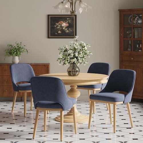 Dining Chairs Set of 4, Upholstered Dining Room Chairs with Chenille Fabric, Ergonomic Backrest, High Density Cushion & Rubber Wood Frame, Modern Kitchen Chairs for Dining Room, Living Room, Blue