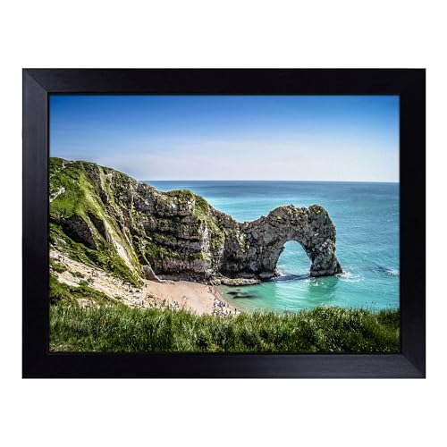 Lap Tray with Bean Bag Cushion, Durdle Door Cliffs Dorset Seascape - Handmade in the UK, Raised Wooden Edge, Padded Cushion, Heat-Resistant Wipe-Clean Surface, for Meals, Laptops and Crafts