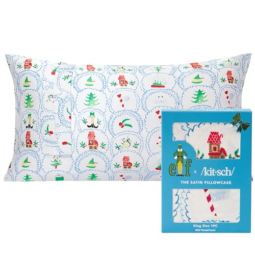Kitsch x Elf North Pole - Satin Pillowcase with Zipper for Hair & Skin ??? Softer Than Silk, Cooling Pillow case, Wrinkle-Free, Machine Washable, King Size (19x36)