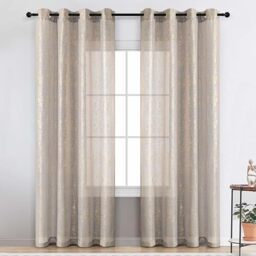TERLYTEX Grey Gold Metallic Foil Sparkle Curtains - 95 Inch Long x 52 Inch Wide, 2 Panels Set for Living Room Privacy Grommet Window Shimmer Sheer Curtains