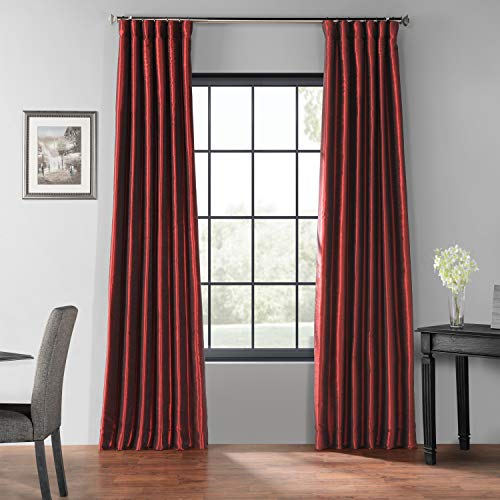 HPD Half Price Drapes Faux Silk Blackout Curtains 108 Inches Long for Bedroom & Living Room Vintage Textured Blackout Curtain (1 Panel), 50W x 108L, Ruby