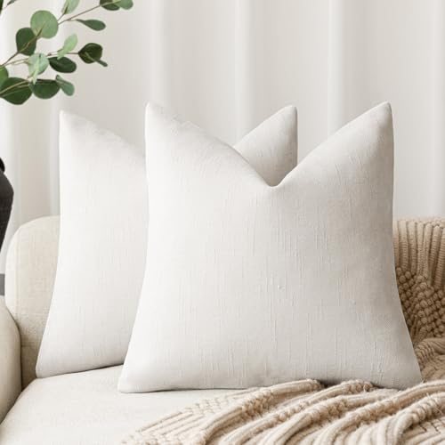 Foindtower Pack of 2 Soft Textured Throw Decorative Pillow Covers Square Accent Solid Cushion Cover Cozy Neutral Farmhouse Pillow Case for Couch Sofa Bedroom Living Room 20x20 Inch, Ivory White