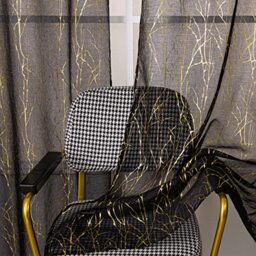 "Sutuo Home Black Sheer Curtains 96 Inches Long 2 Panels Set, Gold Foil Print Metallic Bronzing Branch, Privacy Voile Window Treatment Decor Drape Pair for Bedroom Living Room 52"" W x 96"" L"