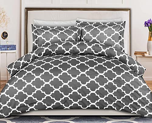 ComfyWell Double Duvet Set - Printed Duvet Cover Sets Quilt Cover Double Size Bed with 2 Pillowcases Zipper Closure-Ultra Soft Brushed Microfiber. Grey (Double(200x200cm), Grey)