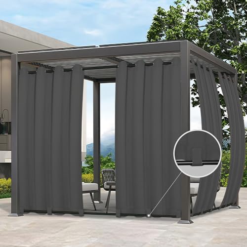 Easy-Going Outdoor Curtains Waterproof Windproof Weatherproof Curtain for Patio, Cabana, Porch, Pergola and Gazebo, Grommet Top and Tab Bottom Drape, 6panels, 54x84 inch, Grey