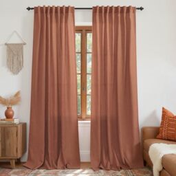 "KOUFALL Linen Sheer Curtains for Living Room 52"" x 90"" Terracotta Back"