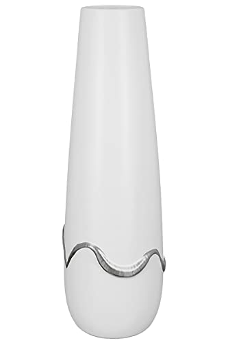 GILDE Decorative Vase for Pampas Grass - Ceramic Vase Cone Vase - Decorative Living Room Gift for Women Birthday Mother's Day - Colour: Silver White Matte Height 49 cm