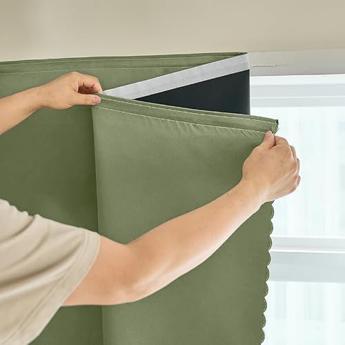 "AJAZZ 100% Blackout Shades Window Cover Self Adhesive Curtains Sticky Curtain Portable Easy Open Blackout Curtains for Bedroom Living Room No Drilling (Sage Green, 35"" W x 84"" L) 1 Panel"