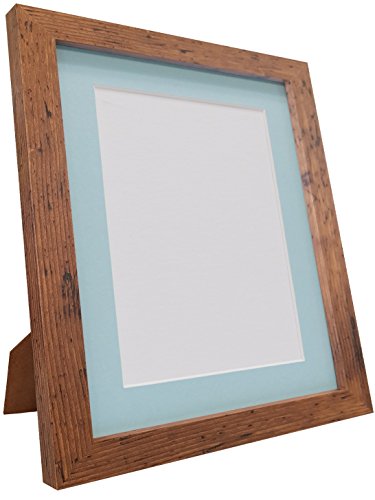 Q7 Picture Photo and Poster Frame, Vintage Wood with Blue Mount, 24 x 18 Inch Image Size 45 x 30 cm, Plastic Glass