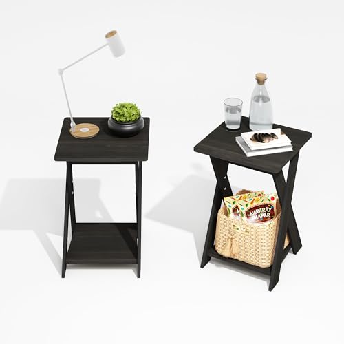 Furinno MODERN SIMPLISTIC Side Table Set of 2, X-Legs End Table with Open Shelf, Criss-Crossed Night Stand, Bedside Table, for Living Room, Bedroom, Black Espresso