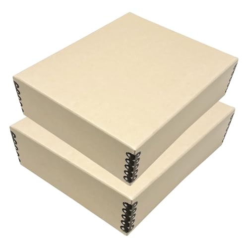 Lineco Drop Front Archival Storage Box, 8.75x10.75x3 in, Tan, 2 Pack - Acid-Free with Metal Edge, Preserves Picture Longevity, Organize Photos, Newspapers, Prints, Documents, Crafts, DIY