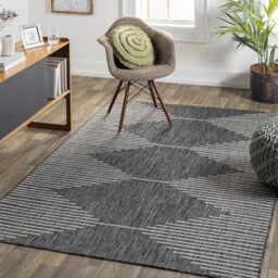 Livabliss Dolly Sevilla Indoor Outdoor Carpet 130x180 cm, Living Room, Dining & Kitchen, Waterproof, Stain Resistant, Durable Boho Style, Black Grey