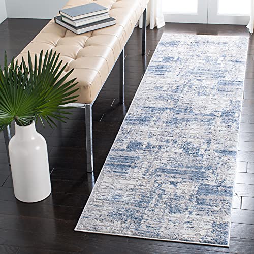 Safavieh Modern Rug for Living Room, Dining Room, Bedroom - Amelia Collection, Short Pile, in Blue and Grey, 66 X 183 cm