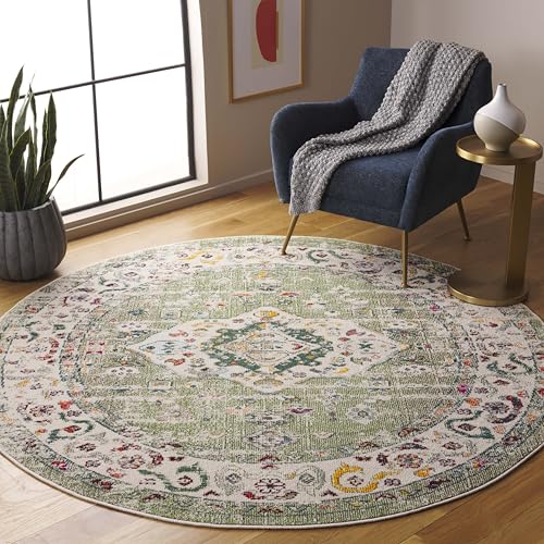 Safavieh Boho Rug for Living Room, Dining Room, Bedroom - Madison Collection, Short Pile, in Sage and Ivory, 201 X 201 cm