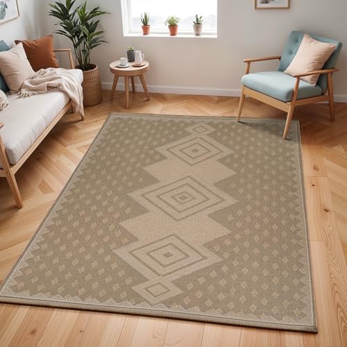Livabliss Oranos Badia Machine Washable Jute Geometric Design – Living Room 118x170 cm, Dining, Kitchen, Outdoor, Hallway Use, Traditional Boho Style, Tan Beige Cream