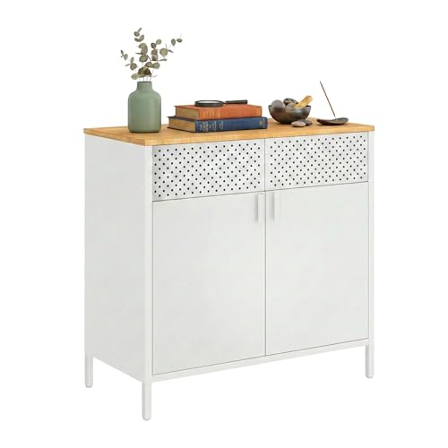Relaxdays Steel Cabinet with 2 Doors, Adjustable Shelf, Office/Storage, 77 x 80 x 40 cm, White/Natural