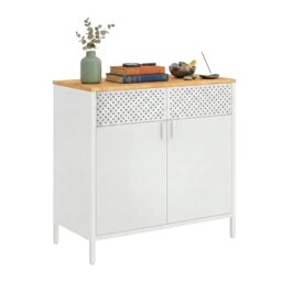 Relaxdays Steel Cabinet with 2 Doors, Adjustable Shelf, Office/Storage, 77 x 80 x 40 cm, White/Natural