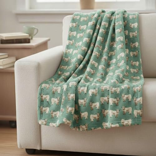 Country Club Highland Cow Blanket/Throw For Sofa Chair Bed Green 120x150cm