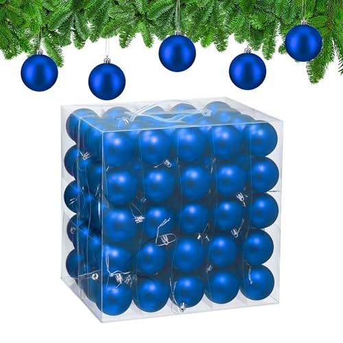 Relaxdays Christmas Baubles, Set of 100, Festive Tree Ornaments, D: 6 cm, Holiday Decorations, Plastic, Matte, Blue