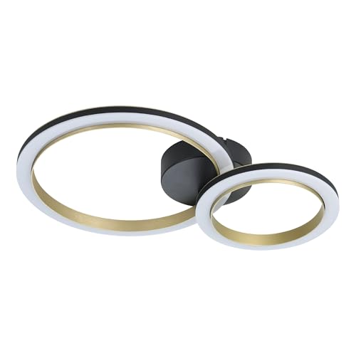 Eglo LED Ceiling Light Fixture Calliera, Step dimmable Living Room Lighting, Metal and Plastic in Black and Brass, Warm White lamp, 30 x 42 cm