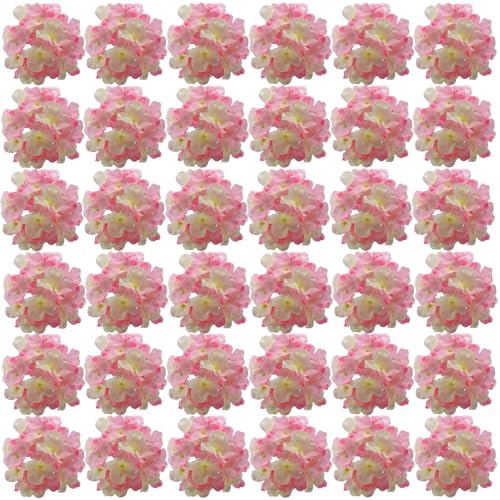 FagusHome Silk Hydrangea Heads 36 Pcs Artificial Flowers Heads and 3 Dozens Stems Fake Hydrangea Flowers with Stems for Home Wedding Decor (Pink White)