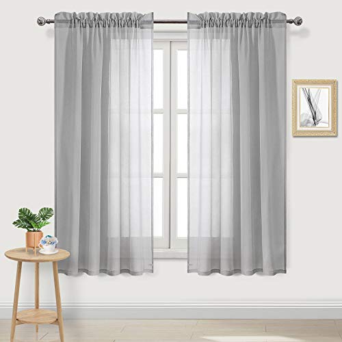 DWCN Grey Sheer Curtains Semi Transparent Voile Rod Pocket Curtains for Bedroom and Living Room, 52 x 72 inches Long, Set of 2 Panels