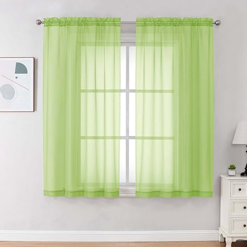 OVZME Sheer Curtains 63 inch Length 2 Panels Set for Bedroom Living Room, Soft Airy Elegant Light Filtering Sheer Curtains, Dual Rod Pocket Window Drapes, Each 42W x 63L Inches, Lime