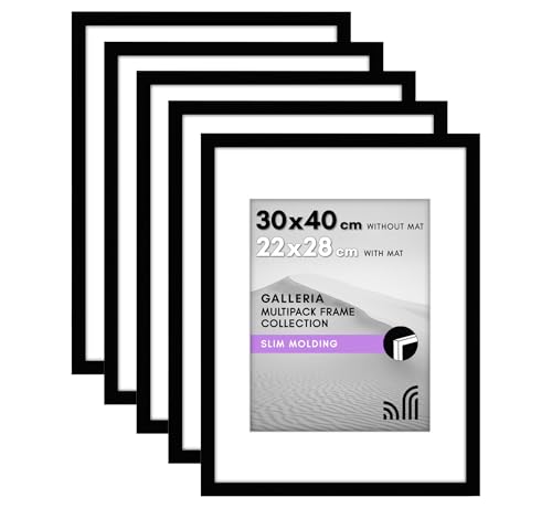 Americanflat 30x40 Picture Frame (12x16 Inches) with Plexi Cover - Set of 5 - Use as an A4 with Mount or 30x40 without Mount - Gallery Wall Frame Set for Wall Display - Black